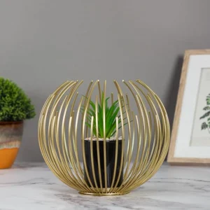 Golden Spherical Cage Showpiece – Elegant Decorative Home Accent